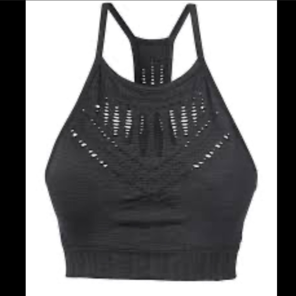 Athleta Halasana Macrame gray sports bra